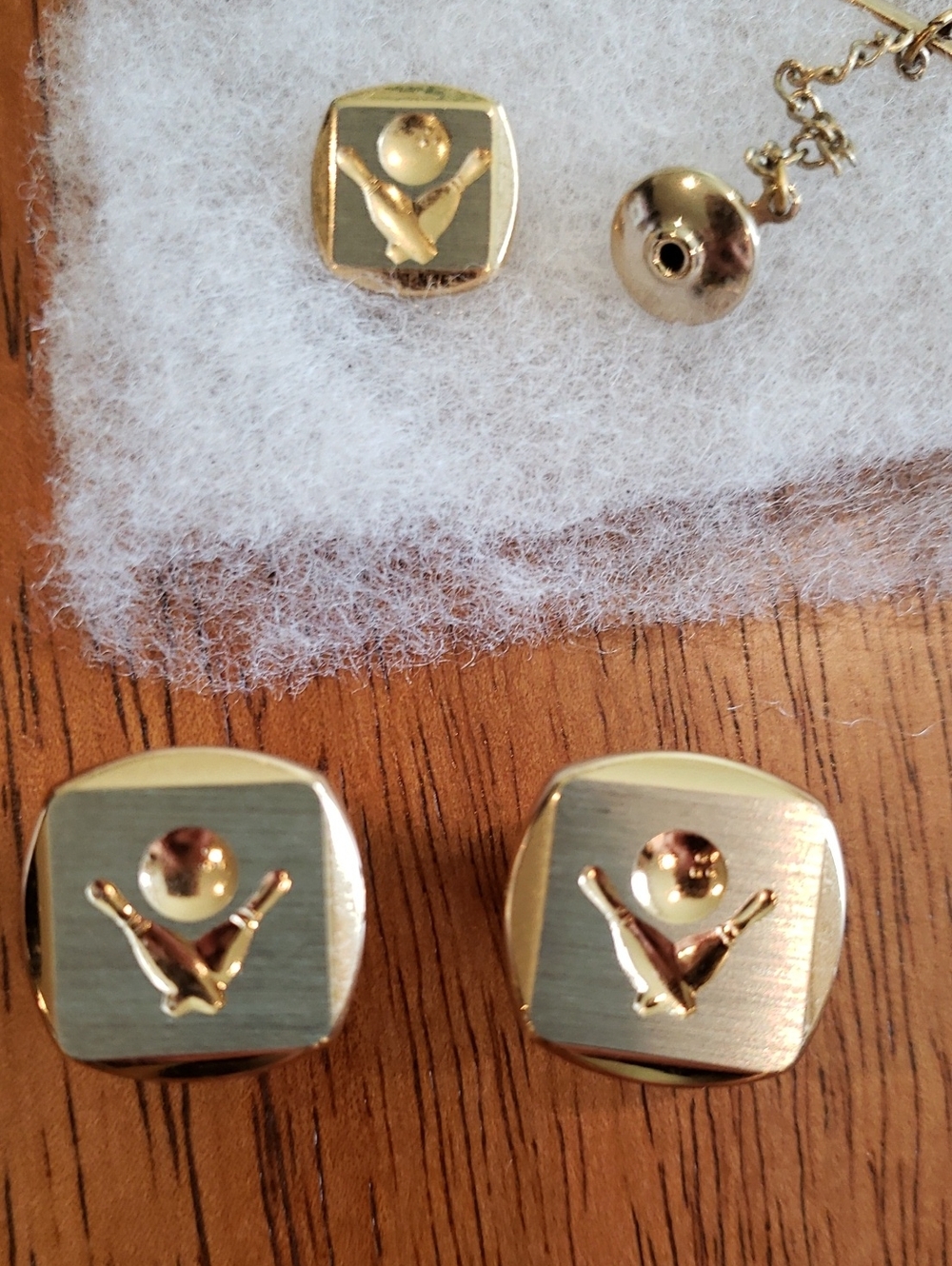 Men's Swank Vintage Cufflinks & Tie Tac Bowling Gold Tone Vintage